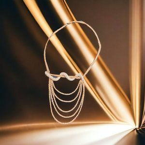 19 + 3" Gldtn Necklace Bar Pndnt Wrappd in Rhinestones w/Wtrfll Effect Christmas